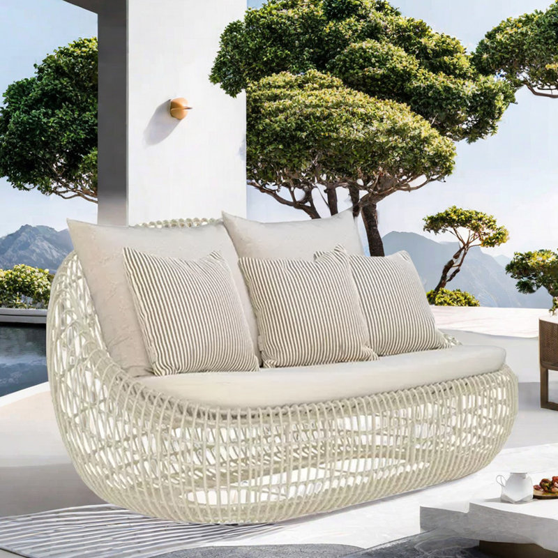 Talijah 55.12'' Wide Oval Wicker Loveseat with Cushions, White