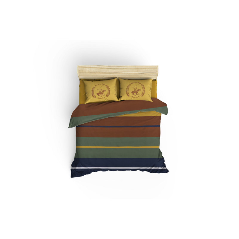 Ensemble de housse de couette 100% coton moutarde / bleu foncé / brun / vert