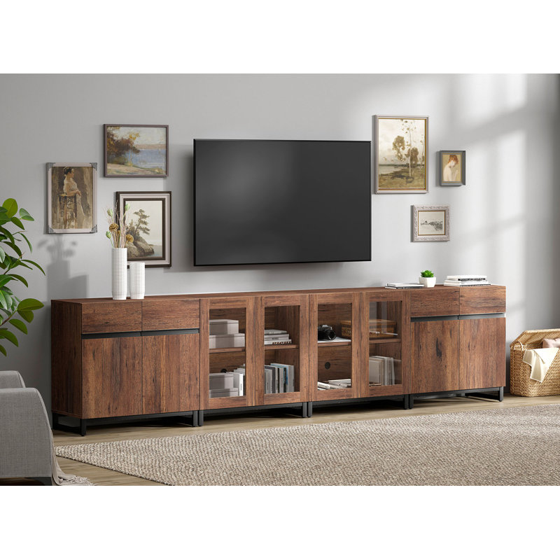 4 In 1 TV Stand For Tvs Up To 120 Inches, Modern Entertainment Center With Glass Doors And Metal Legs, TV Console With Adjustable Shelf