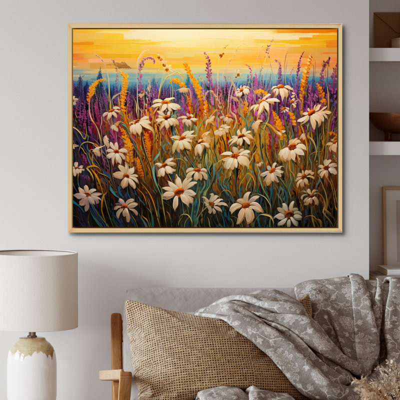 «White Wildflowers Waves Of Blooms», reproduction sur toile, H 24 po x l 32 po x P 1 po, Cadre naturel flottant