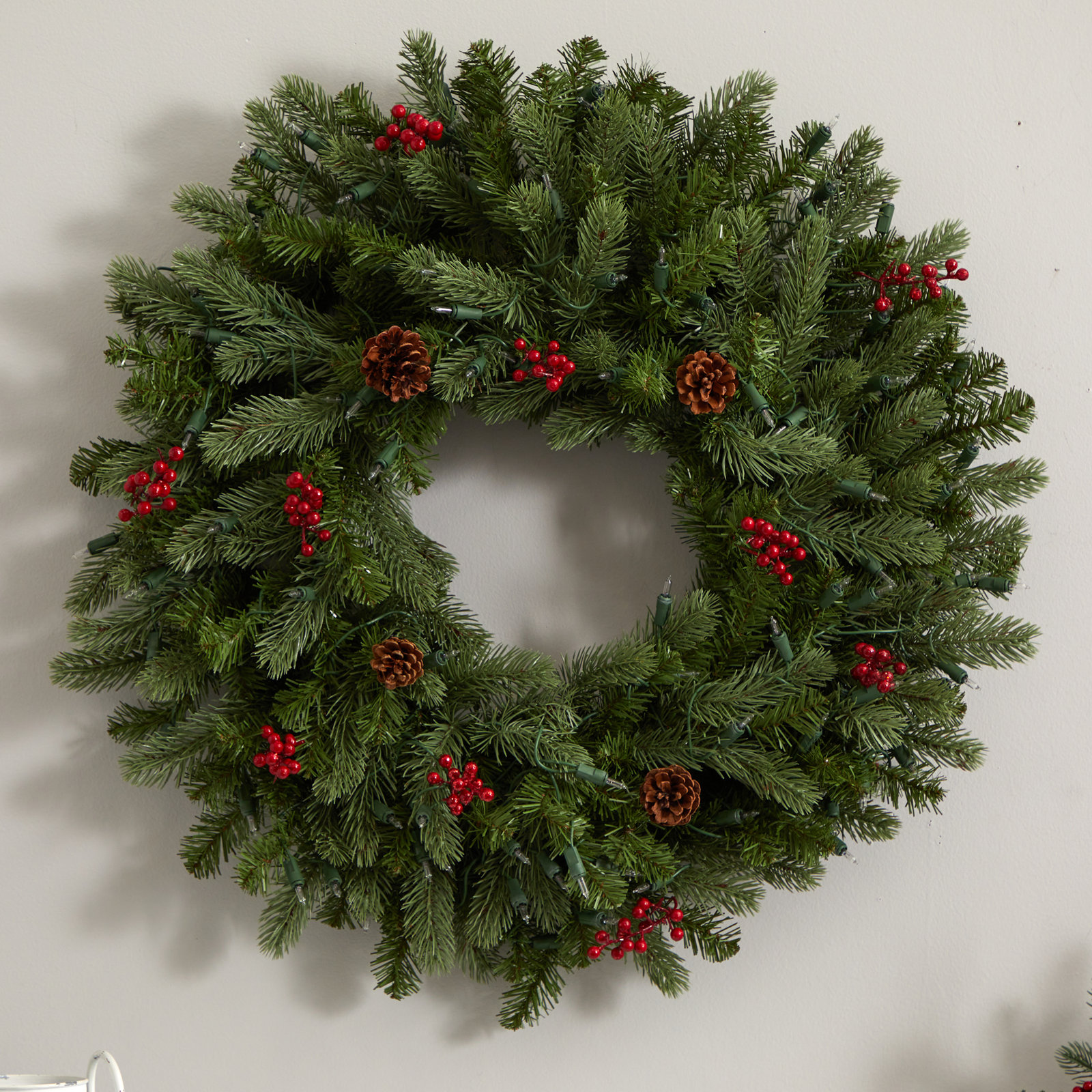 30'' Faux Pine Lighted Plastic Wreath