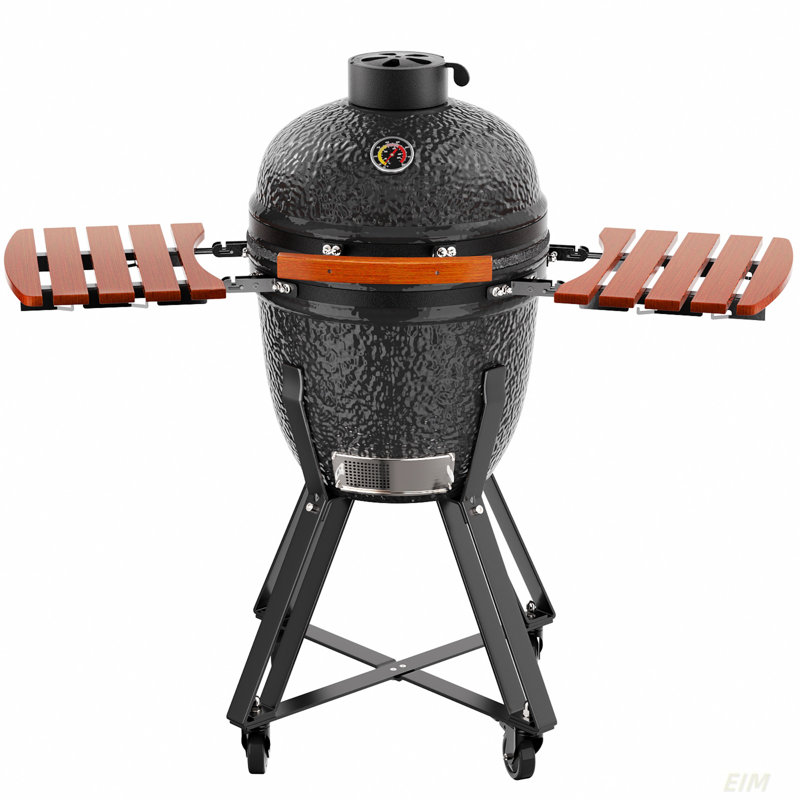 18" W Kamado Portable Charcoal Grill with Side Shelves and Cover
