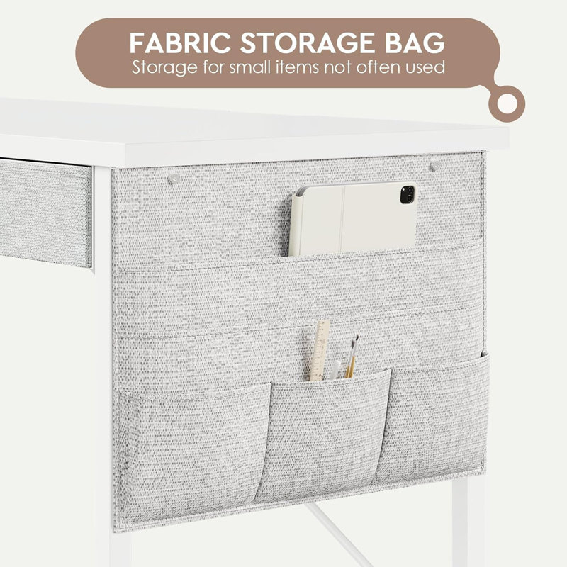 Compact L-Shaped Desk With Drawers And Shelves, Space-Saving Corner Computer Desk With Storage Pouch, Ideal For Home Office And Study Rooms