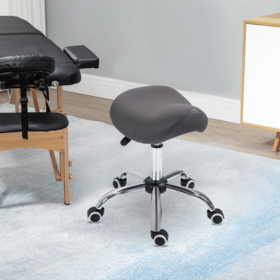 Tabouret à roulettes ergonomique en cuir synthétique avec pivot réglable en hauteur