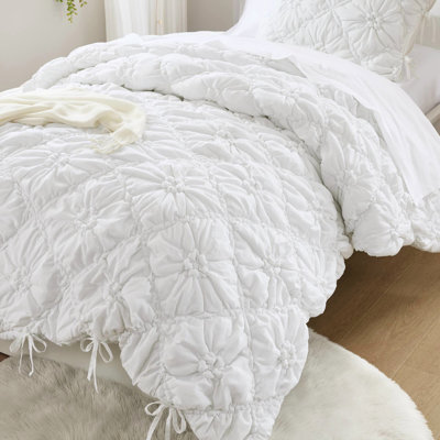  Comforter , 2 Pcs, Floral Tie Accents, Relaxed Embroidery Style, Elastic Ruching Effect, Lightweight Warmth, Easy Care 2Pcs With Embroidery, Ruching, All - Season Adaptability, Machine Washable