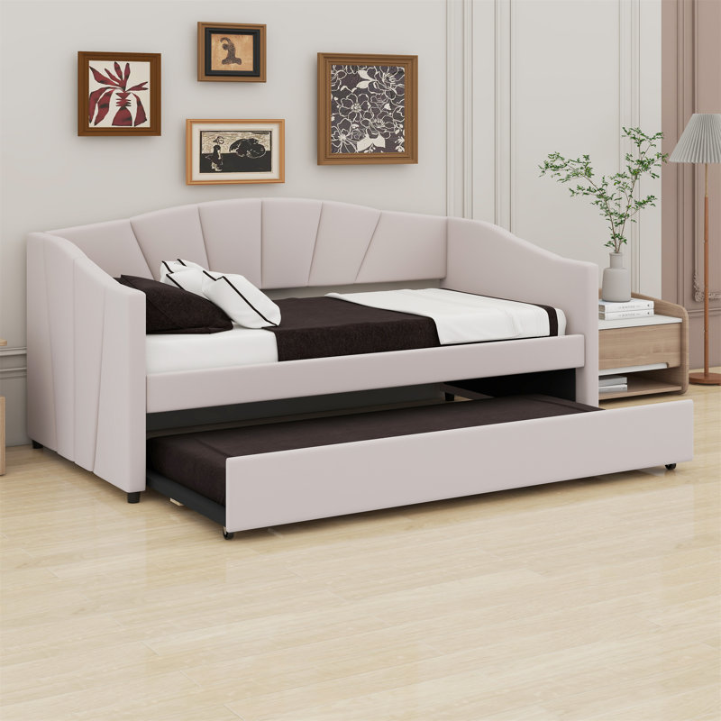 Lit de jour rembourré avec lit gigogne, Beige