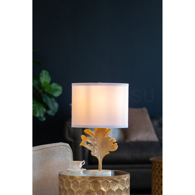 D13x22,2 "Lampe de table dorée et blanche avec motif de feuille (assemblage de l'abat-jour requis)