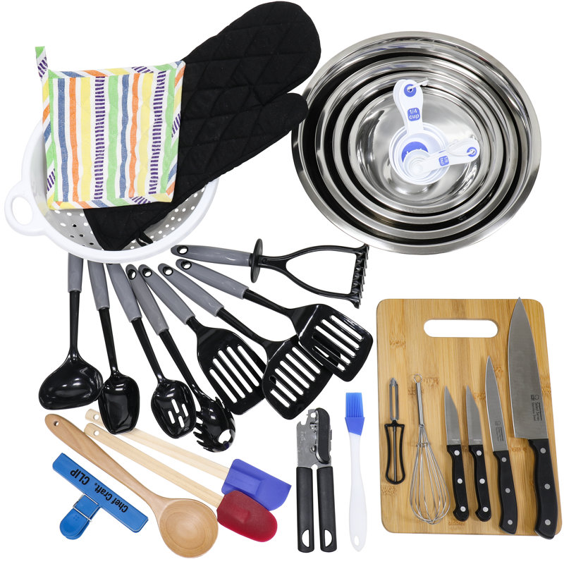 Chef Craft Utensil Set, Silver/Black/Red