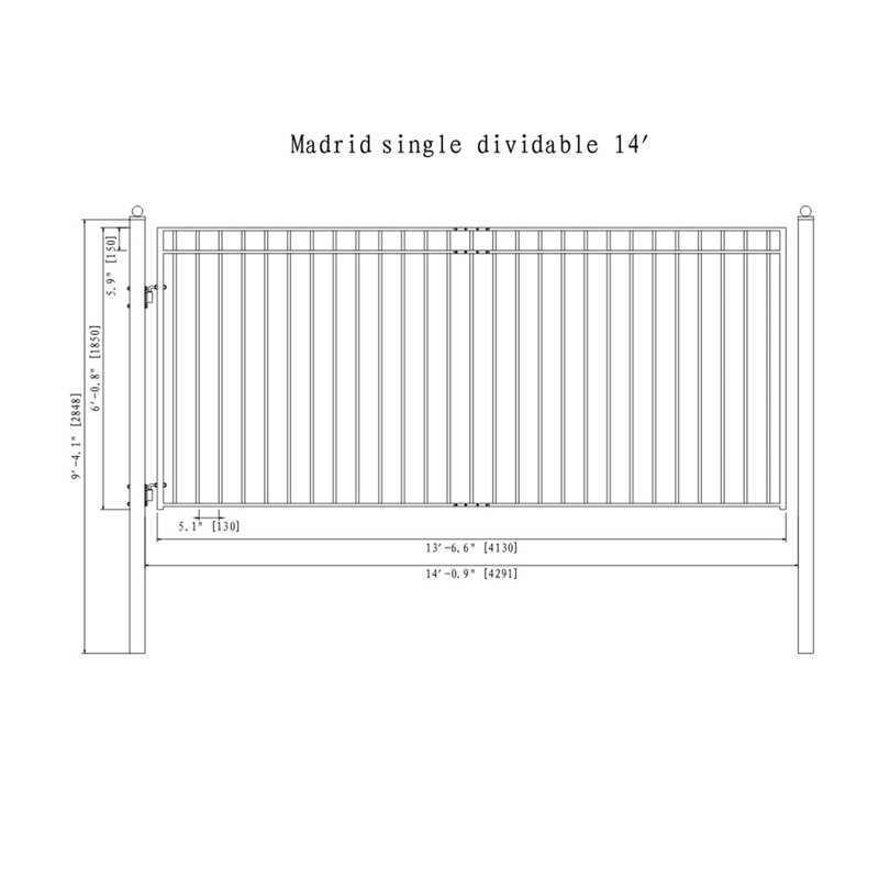 Barrière de portail en acier simple - style Madrid, H 72,8 po x l 168,9 po po