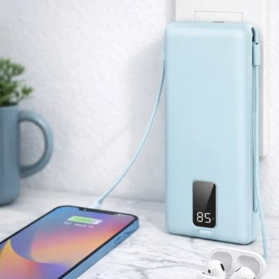 Standard Size 10000mah All-in-one Power Bank, Built-in 3 Charging Cables & Foldable Ac Plug, 15w Fast Charging Lightweight Compact For Travel Office Outdoor Daily Use