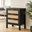Table de chevet 3 tiroirs en rotin, commode à cadre noir pour la chambre à coucher, table Boho-129514445