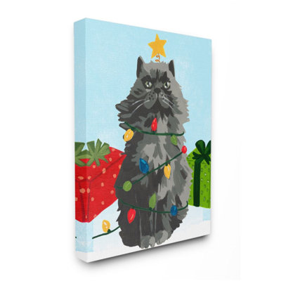 " Black Cat Festive Holiday Lights Christmas Pet " by June Erica Vess