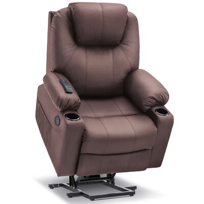 Courtois Medium Power Lift Recliner Chair with Massage and Heat for Elderly, 3 Positions, 2 Side Pockets, and Cup Holders, USB Ports, Faux Leather -  Red Barrel StudioÂ®, 5EDA07C1C35E410DBBE36CC0A77A2393