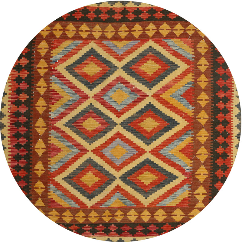 Tapis brun/gris/rouge contemporain, Rond 3 pi