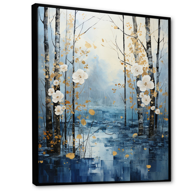 «Letreece Birch Woods Moonlit Symphony V», reproduction d'art sur toile, H 20 po x l 12 po x P 1 po, Cadre flottant noir