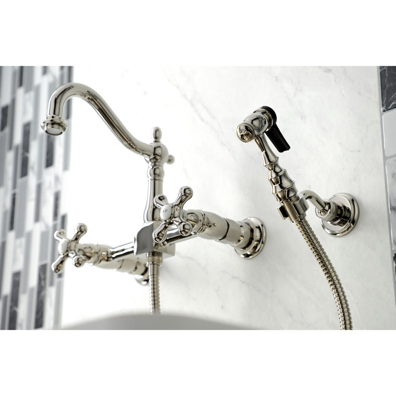 Heritage Double Handle Kitchen Faucet with Side Spray, Polished Nickel