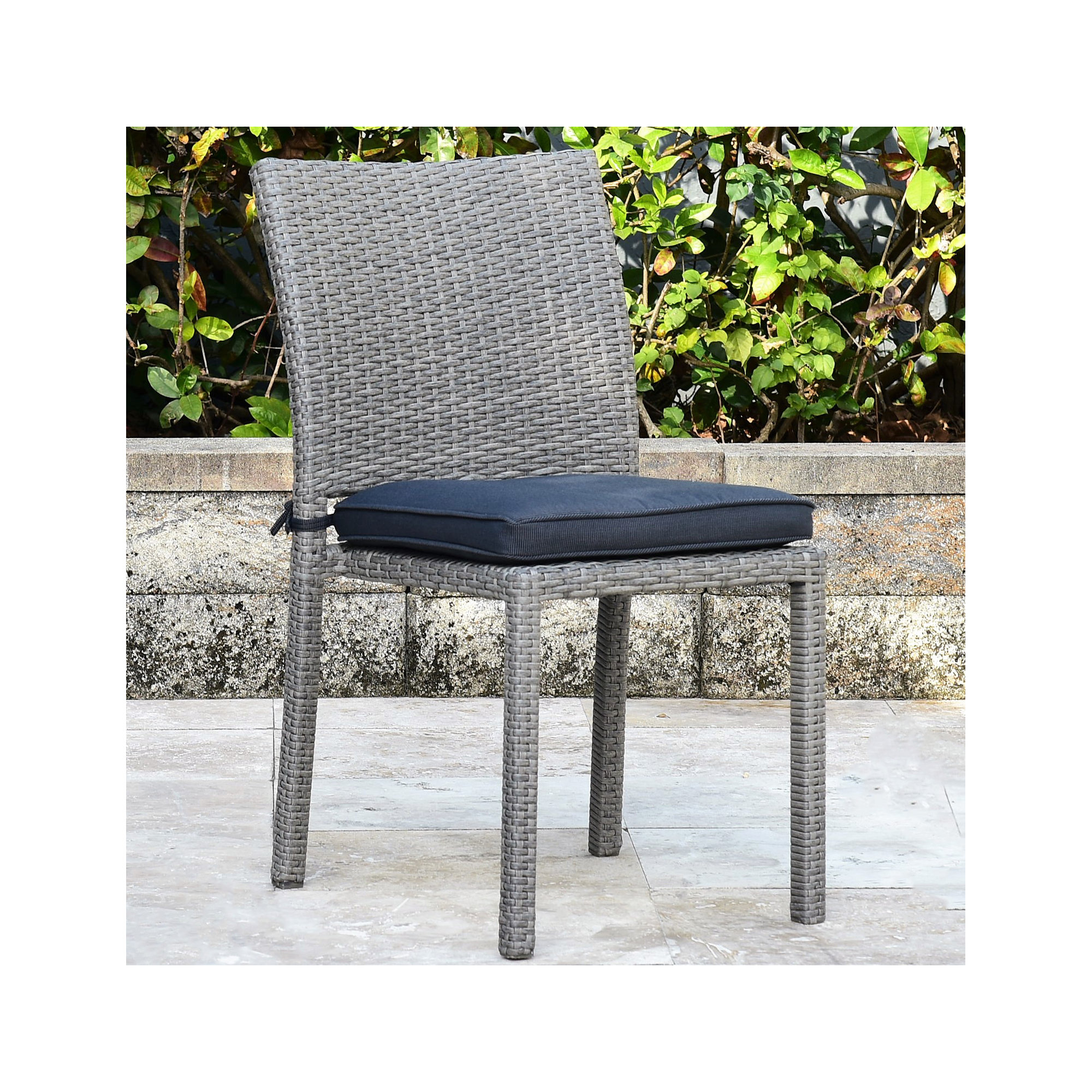 Alyisa Premium All-Weather Wicker Outdoor Stacking Dining Side Chair with Cushion, Gray, Gray