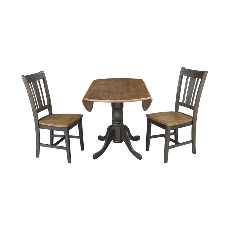 Khodor Solid Wood Top Pedestal Dining Set, Hickory/Washed Coal