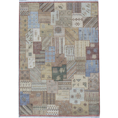 Tapis rouille et multicolore de haute qualité noué à la main