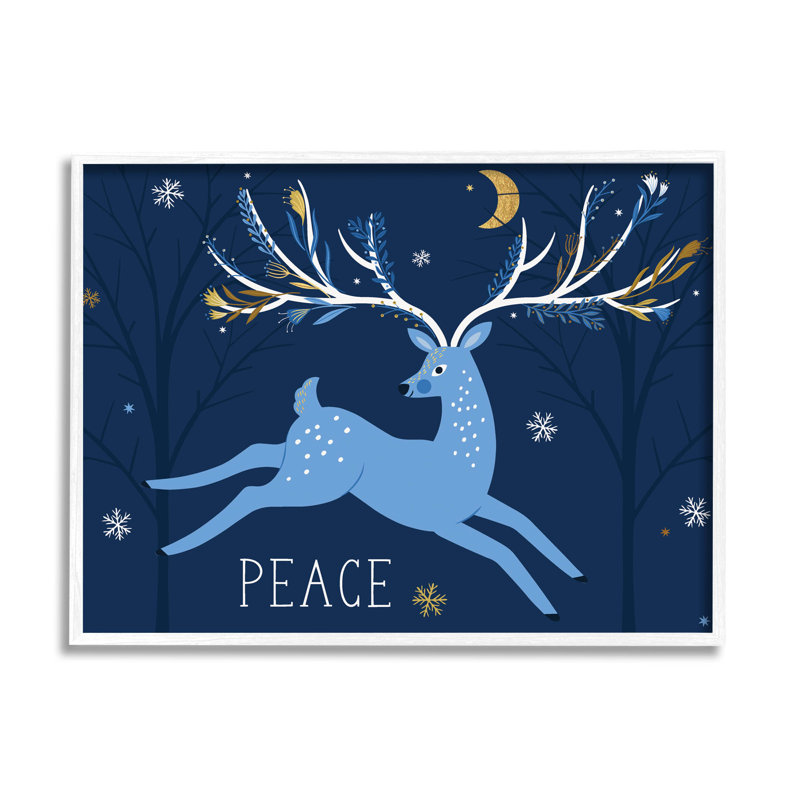 Peace Peaceing Deer Snowflakes at-107, H 24 po x l 30 po x P 1,5 po, Giclée encadrée blanc bord de mer