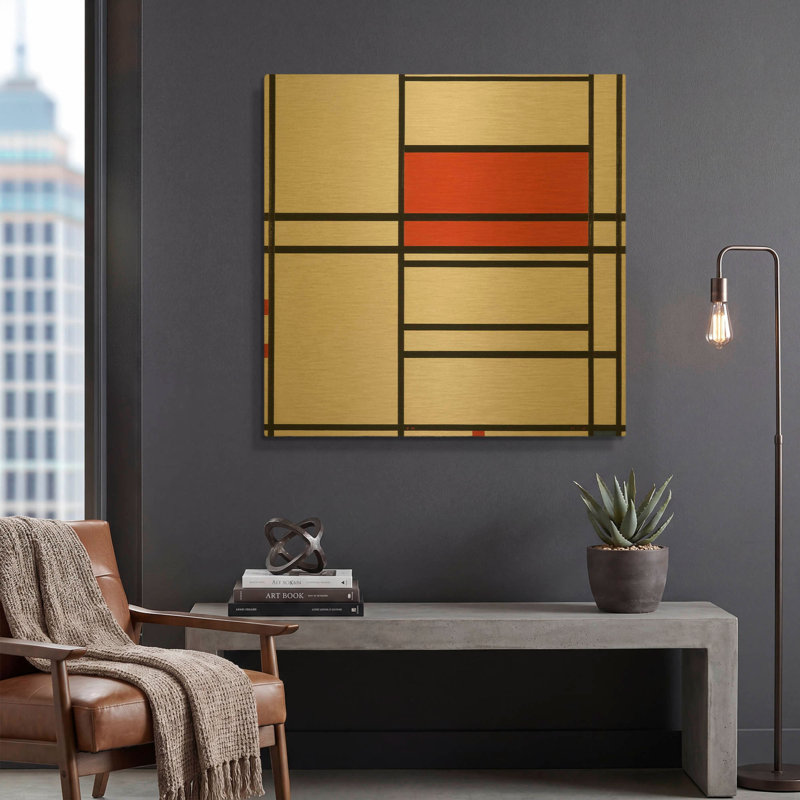 «Composition No. 1, Composition No. 4, 1938-1942» par Piet Mondrian, art mural en métal doré, 36 po x 36 po, 36 po x 36 po