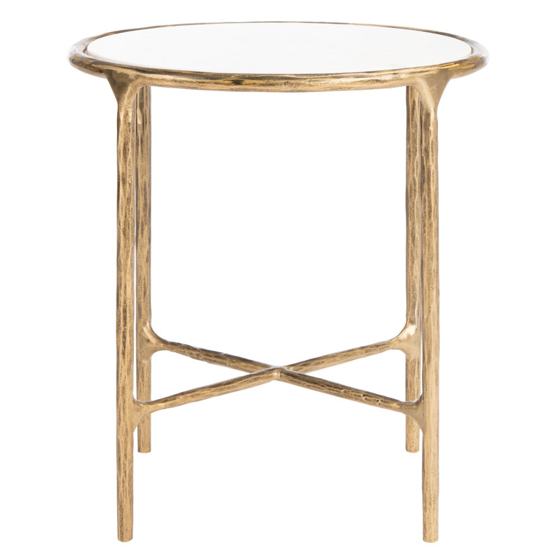 Evelynn 20" H x 18" W Iron End Table, Brass, White Marble