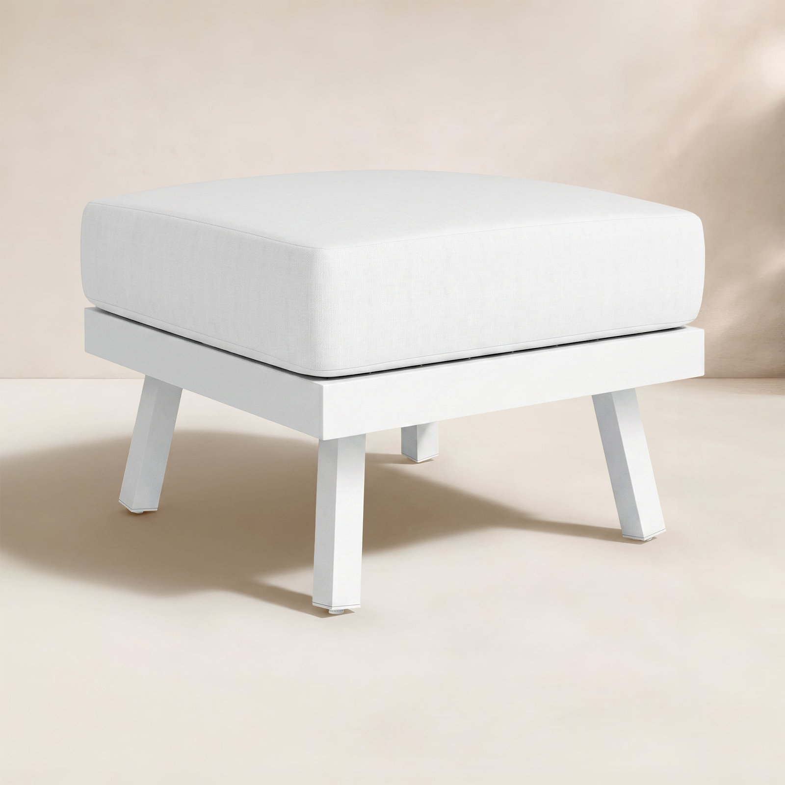 Armando Upholstered Outdoor Ottoman with Cushion, White Sunbrella®, White