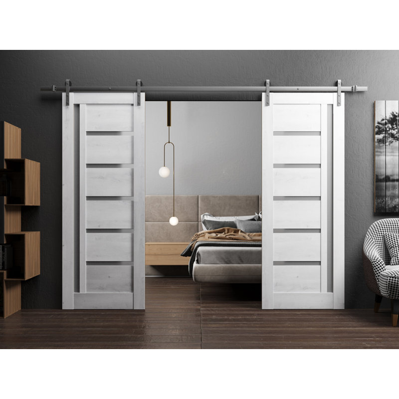 Porte de grange à panneaux en bois Quadro sans trousse de quincaillerie d'installation, 36 po x 84 po, Blanc nordique