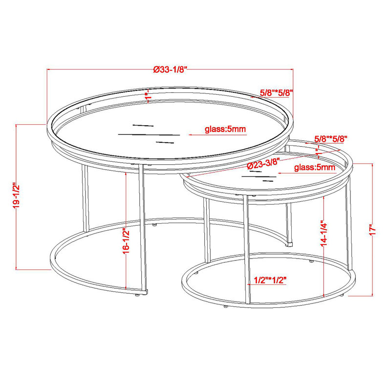 Autley Glass Top Nesting Coffee Table, Gray