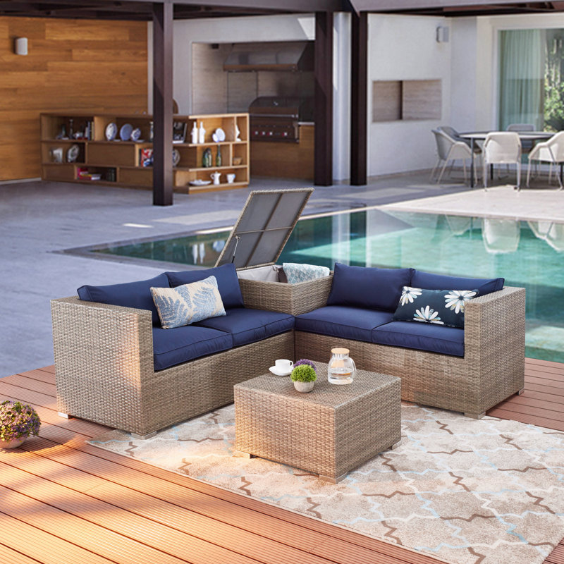 Alvin 4 - Person Patio Conversation Set with Cushions, Blue