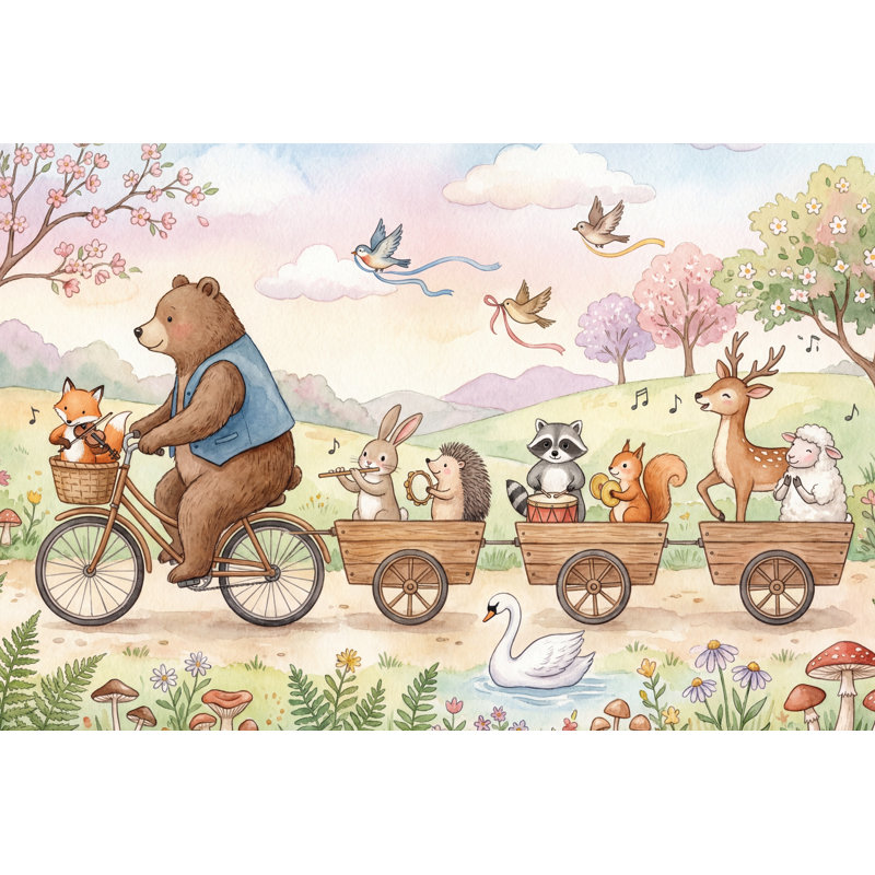 Papier peint animaux fantaisistes en papier peint pastel, 120"x96", Non-Woven Nonpasted