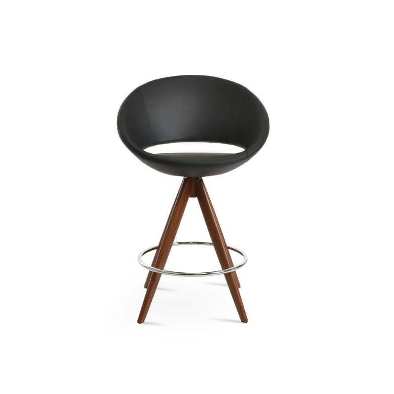 Tabouret pivotant Crescent Pyramid, 29 po de hauteur de bar, Noir ppm, Noyer