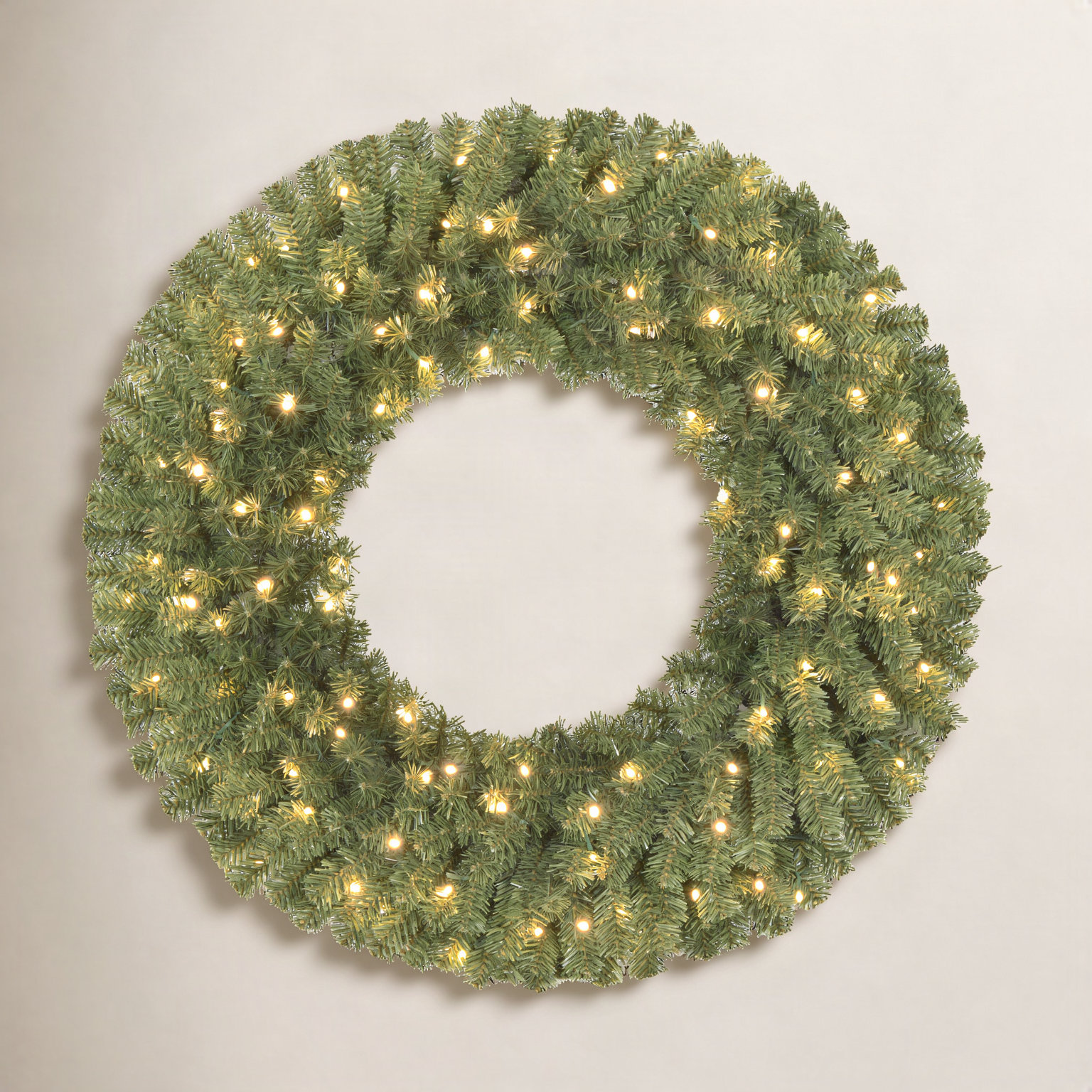 Pre-Lit Artificial Utah Spruce Wreath with 150 Warm White LED Lights, 48" H x 6" W
