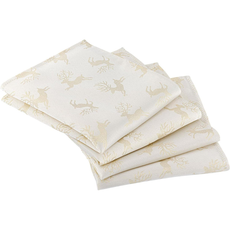 Alycen Polyester Metallic Deer Square Napkin, Gold/Cream