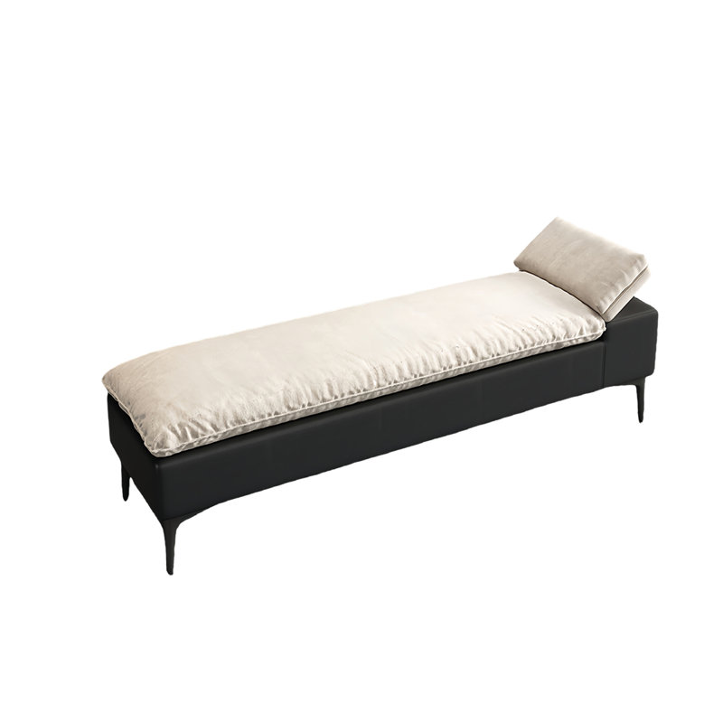 Banc rembourré Tonnisha, H 16,53 po x l 70,86 po x P 19,68 po, Blanc cassé, Noir