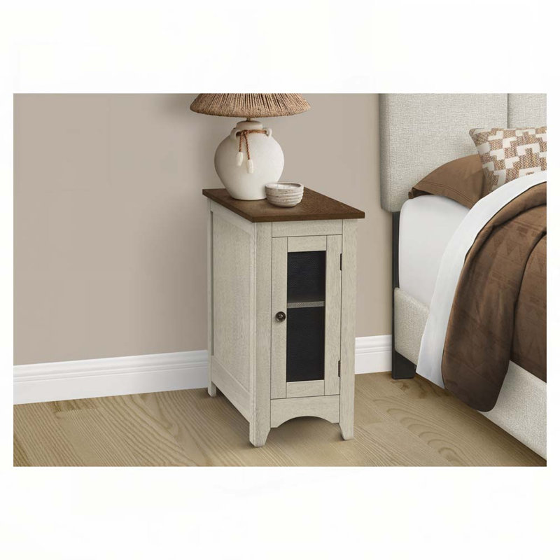 Table d'appoint avec rangement, table de bout, table d'appoint et table de chevet, Blanc antique / brun