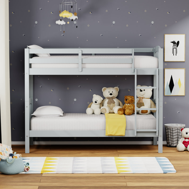 Kintzel Solid Wood Twin Over Twin Bunk Bed, Light Gray