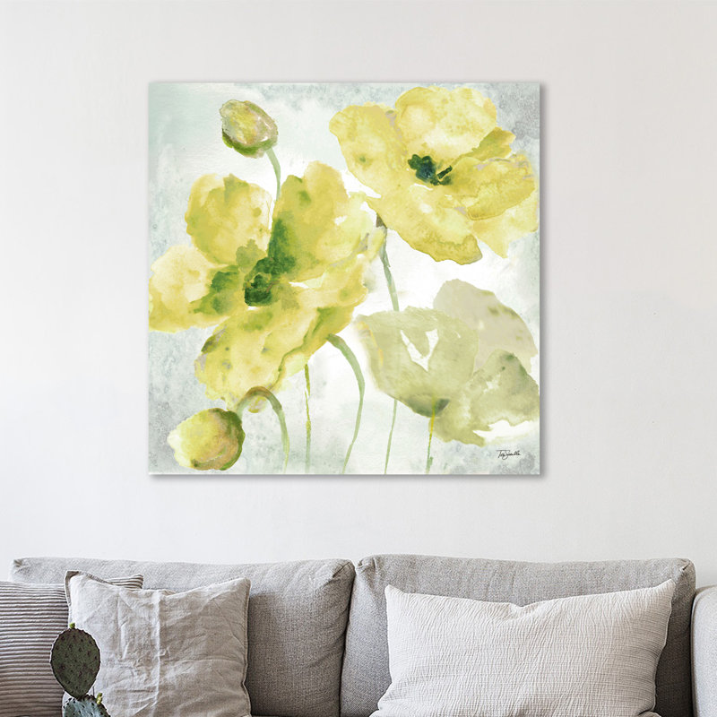 « yellow pops ii », reproduction de peinture à l’aquarelle sur toile tendue, H 24 po x l 24 po
