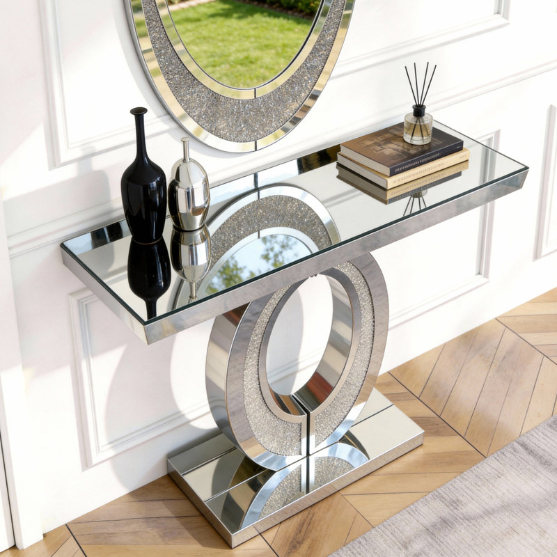 Grande console en forme de miroir en forme de losange concassé pour un couloir et un salon