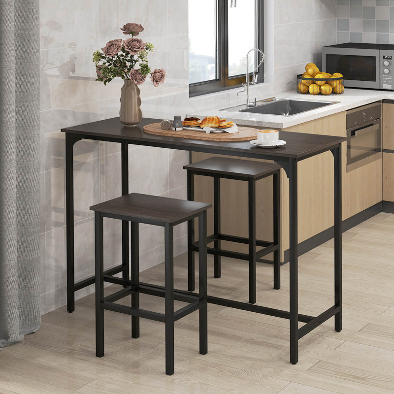 Ensemble de 3 tables bistro à hauteur de comptoir avec repose-pieds, table rectangulaire et chaises, Gris, Gris