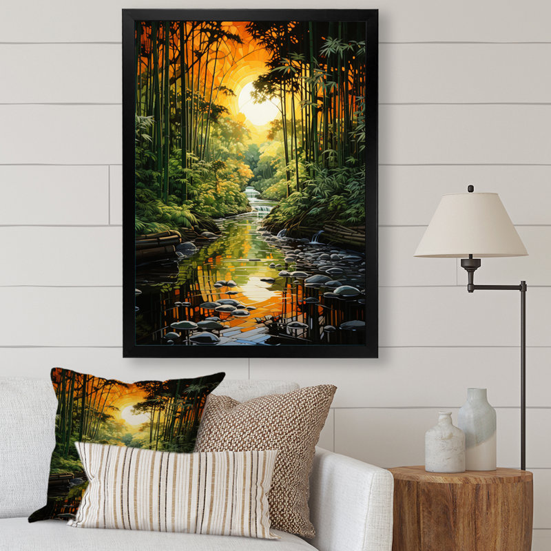 «Asian Art Bamboo Whisper I», art mural sur toile asiatique, Cadre photo noir simple, H 20 po x l 12 po x P 1 po