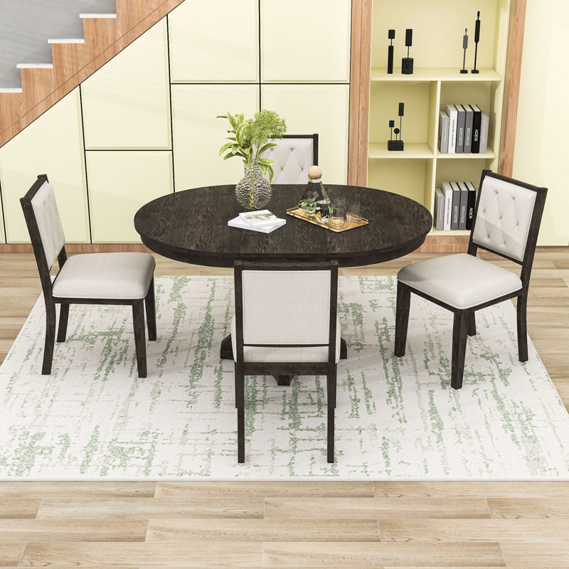 Ensemble de table de salle à manger extensible 5 pièces avec rallonge amovible et 4 chaises rembourrées, Espresso