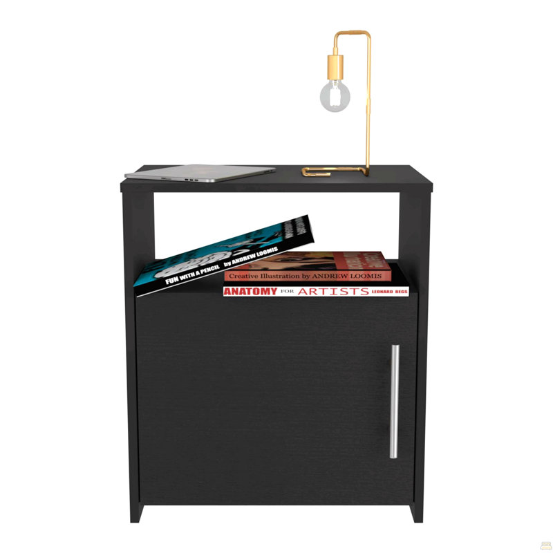Table de chevet, armoire à une porte, poignée en métal, une tablette