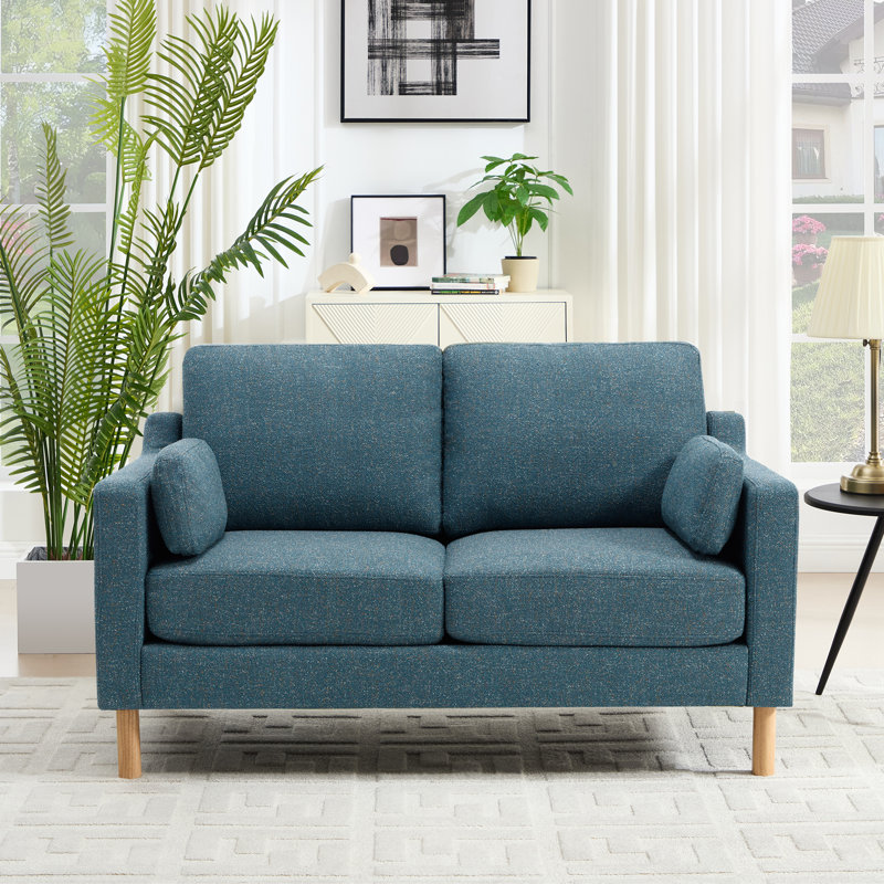 59.8'' W Modern Upholstery Loveseat Boucle, Blue Boucle