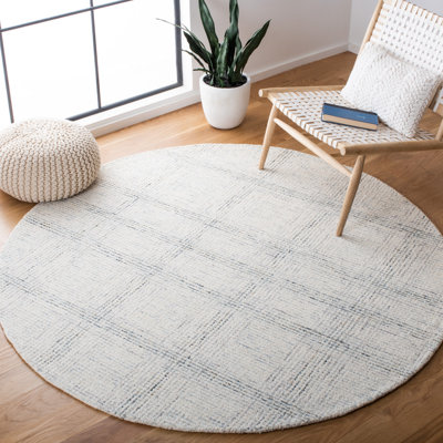 Corinna Hand Tufted Wool/Cotton Plaid Rug in Ivory/Grey