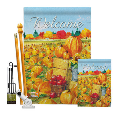 Pumpkin patch-impressions décoratifs en polyester 2 faces 40 x 28 po ensemble de drapeaux