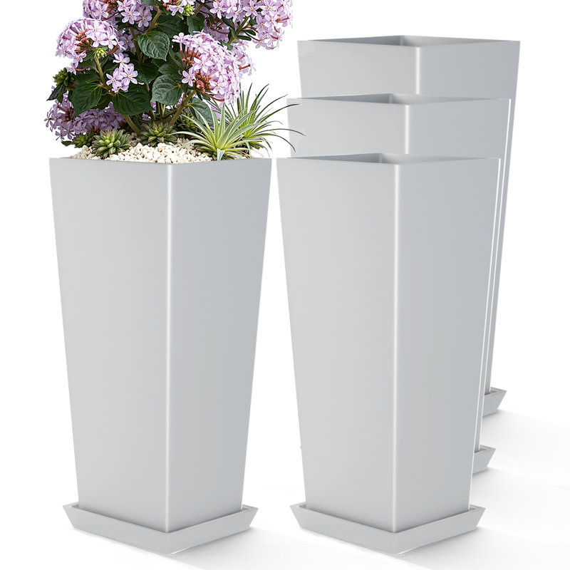 2 Pairs Tall Planters-Indoor and Outdoor Planters for Large Plants（4 Pieces）, White