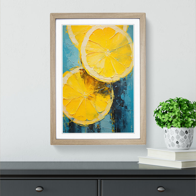 Sliced Lemon No.2 - Single Picture Frame Print on Wood, Oak Framed, 34cm H x 25cm W