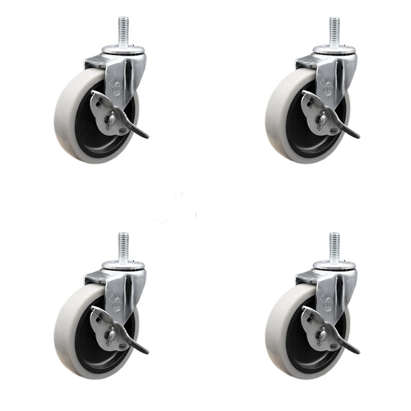 Ensemble de 4 roulettes à tige filetée en plastique de 4 mm avec freins 4 po