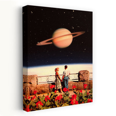 «Lovers in Space Colorful Contemporary Modern Rose Landscape Flower», impression murale